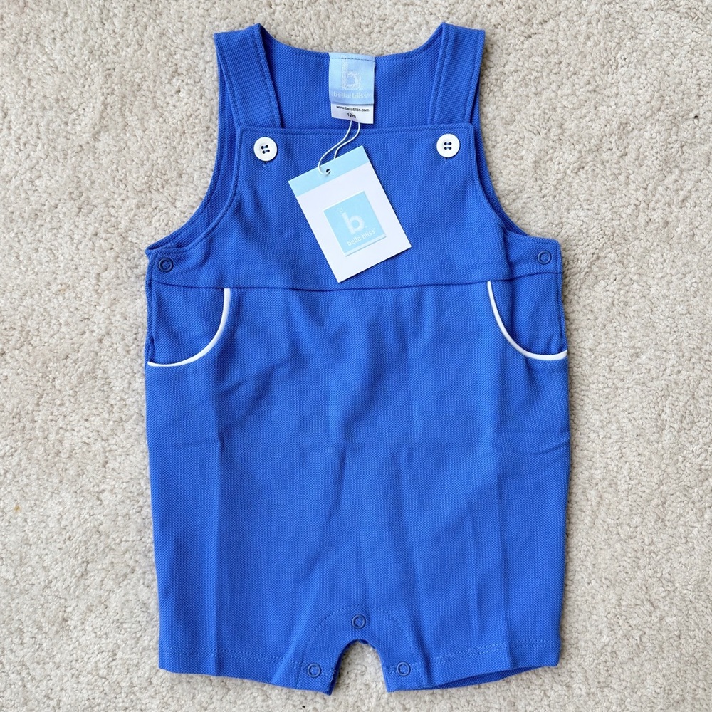 Bella Bliss Blue Baby Romper with snap closure